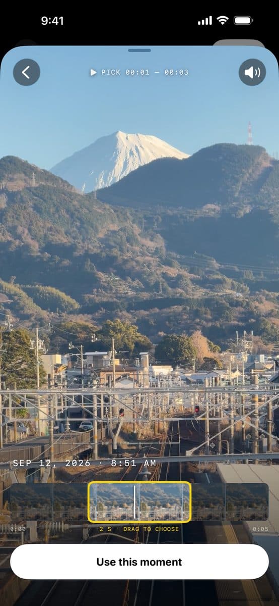 Picking the second to keep from a video of Mount Fuji filmed on 12 September at 8:51 AM